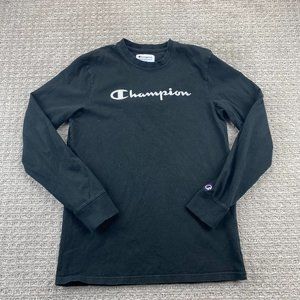 Champion Shirt Men Small S Black Long Sleeve T-Shirt Spell Out Activewear Sports